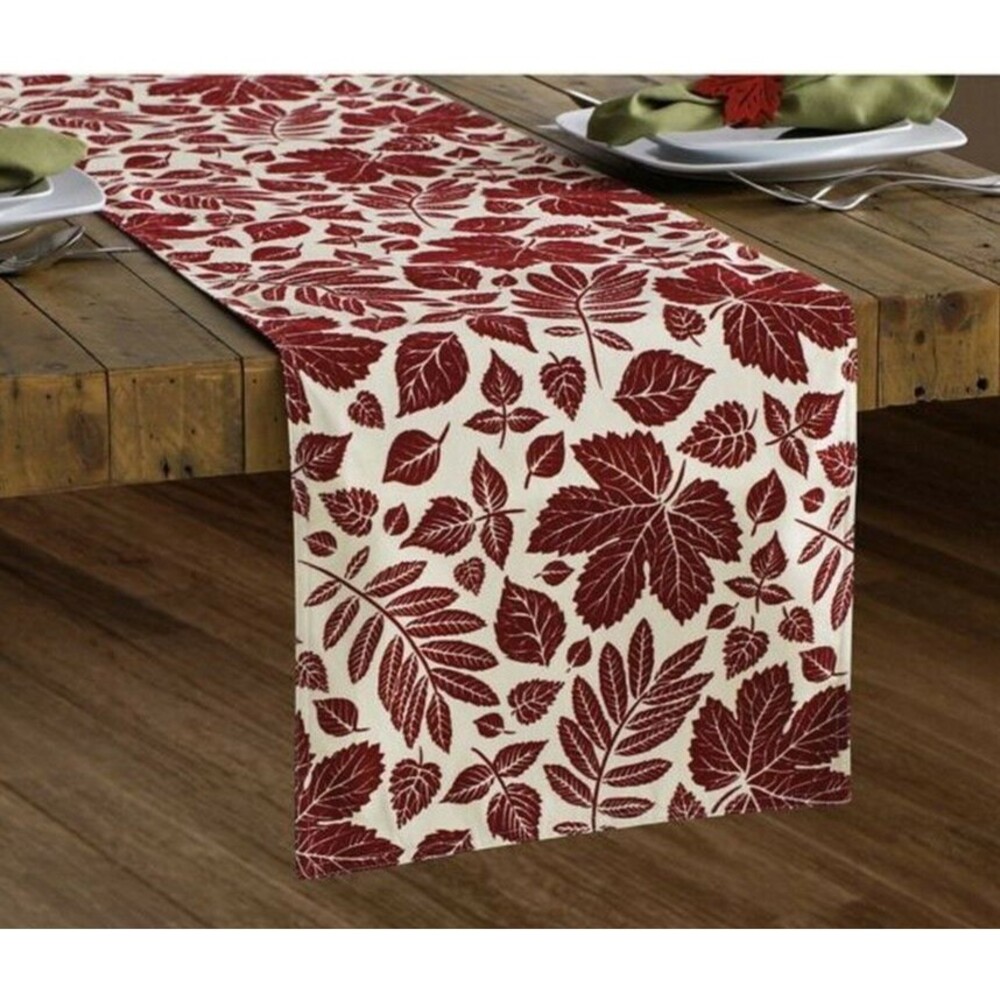 Velvet Flocked Aspen Leaves Table Runner Burgundy Christmas Fall Holiday 14x72